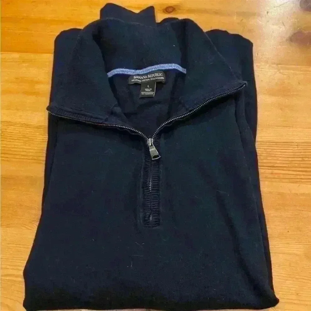 Banana Republic 1/4 Zip Sweater 85% Pima Cotton 15% Cashmere Size L men navy